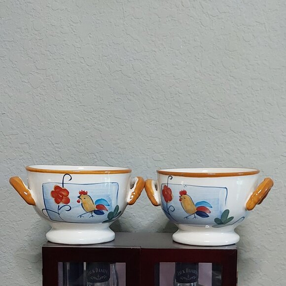 California Pantry 2006 Set of 2 Footed, Double Handled Rooster Soup Bowls - Picture 1 of 13